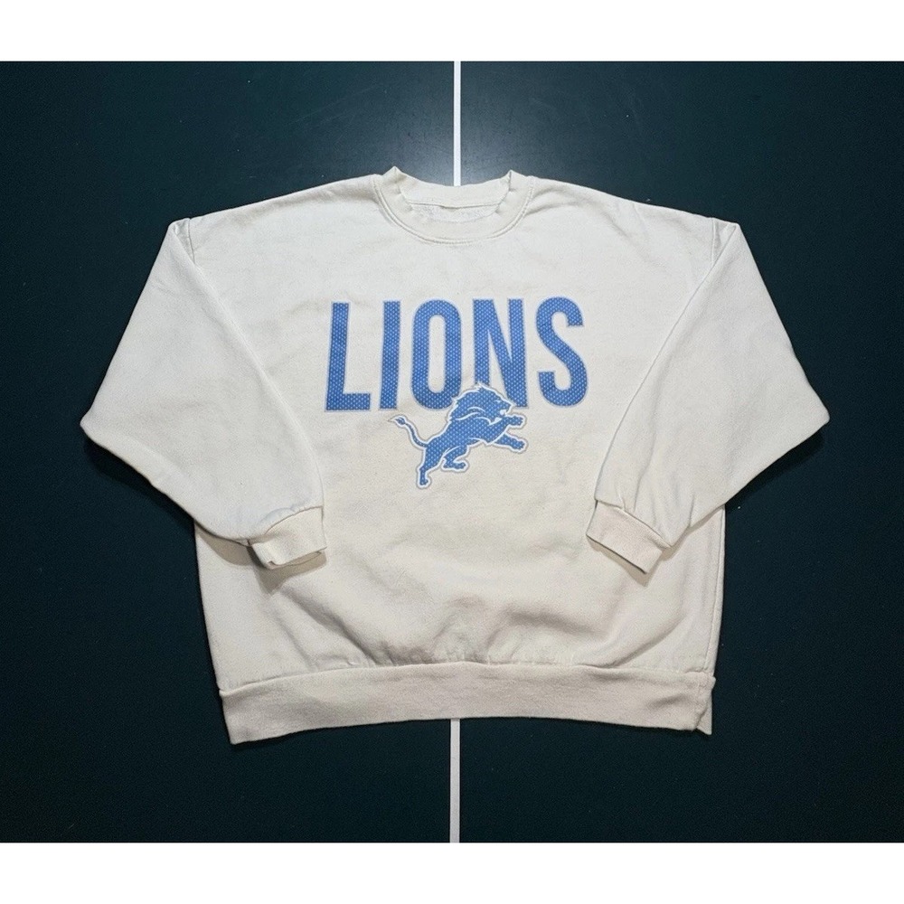 Detroit Lions Crewneck Sweatshirt Men's Medium Oversized Retro Style‎ Logo White